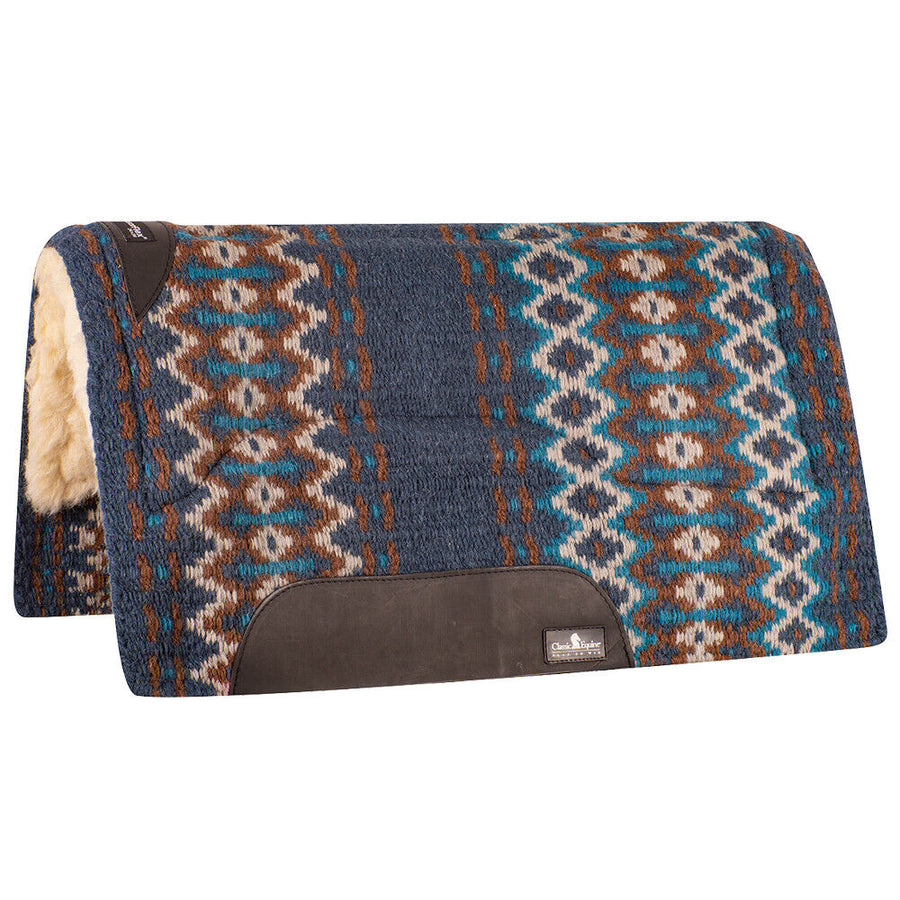 Wool saddle pad with geometric pattern in blue, rust, and cream - Uhorse