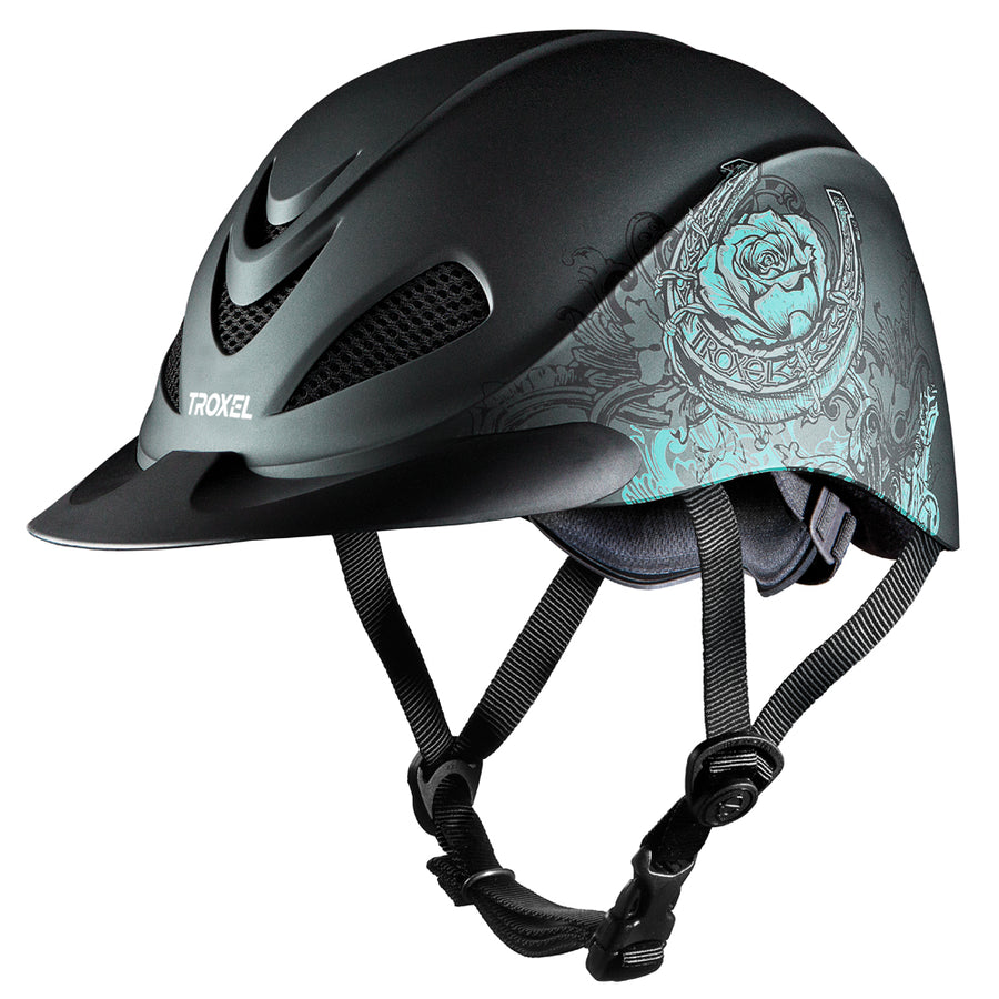 M Troxel Rebel Turquoise Rose Zebra Headliner Low Profile Western Helmet - Hilason