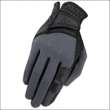 Heritage X-Country Glove Horse Riding Leather Stretchable Black Grey