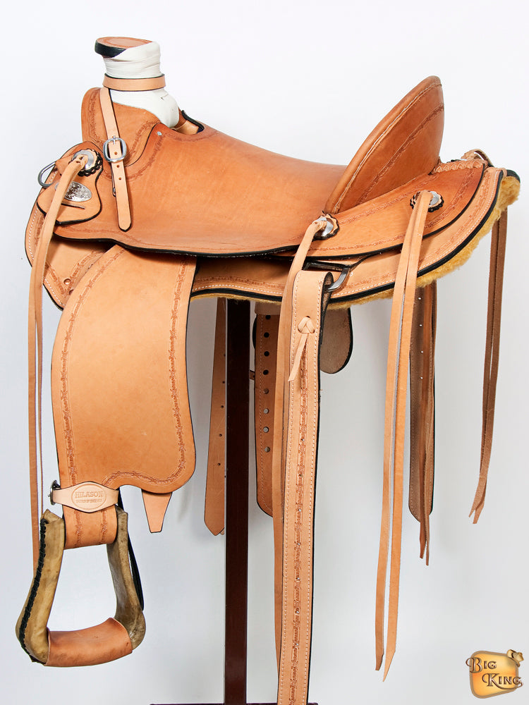 HILASON Western Horse Wade Saddle American Leather Ranch Roping Tan Kote | Hand Tooled & For Horses