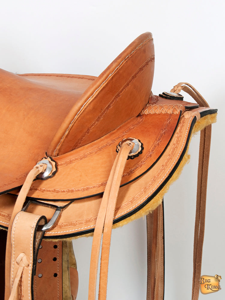 HILASON Western Horse Wade Saddle American Leather Ranch Roping Tan Kote | Hand Tooled & For Horses