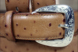 26 X 1 3/8 Inch Tony Lama Men'S Tan Ostrich Print Leather Dress Belt