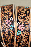 34 In Hilason Justin Tan Vanessa Vine Floral Tool Leather Ladies Belt Western Cowgirl