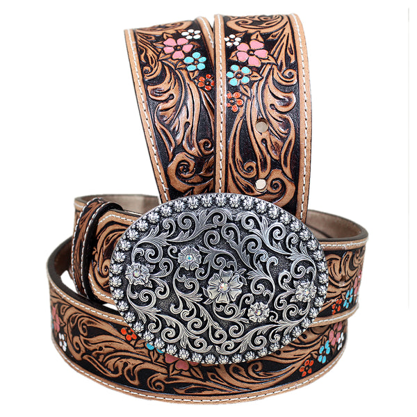 34 In Hilason Justin Tan Vanessa Vine Floral Tool Leather Ladies Belt Western Cowgirl - Uhorse