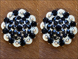 HILASON Western Berry Conchos Glass Rhinestones Bling Tack Cowgirl Black Color | Bridle Conchos | Slotted Conchos