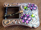 Hilason Screw Back Concho Purple & Lime Crystal Floral Copper Buckle Set 3/4 Inch