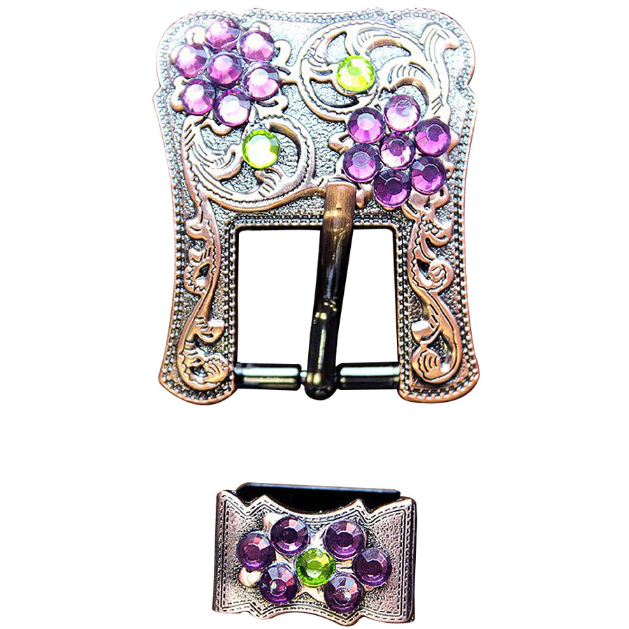 Hilason Screw Back Concho Purple and Lime Crystal Floral Copper Buckle Set 3/4 Inch - Uhorse