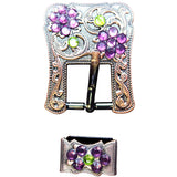 Hilason Screw Back Concho Purple & Lime Crystal Floral Copper Buckle by Hilason – Cowboy and equestrian accessories
