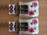 Hilason Screw Back Concho Black & Siam Crystal Floral Copper Buckle Set 3/4 Inch