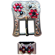 Hilason Screw Back Concho Black & Siam Crystal Floral Copper Buckle Set 3/4 Inch