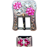Hilason Screw Back Concho Fuschia and Crystal Floral Copper Buckle Set 3/4 Inch - Uhorse