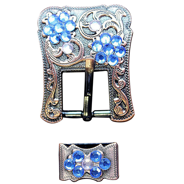 Hilason Screw Back Concho Rosap Crystals Floral Copper Buckle Set Belt - Uhorse
