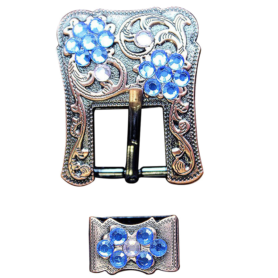 Hilason Screw Back Concho Rosap Crystals Floral Copper Buckle Set Belt - Uhorse