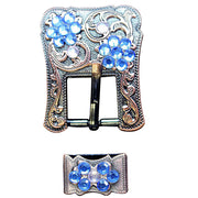 Hilason Screw Back Concho Rosap Crystals Floral Copper Buckle Set Belt
