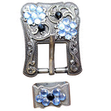 4 Western Screw Back Concho Blue Crystals Silver Finish Buckle Set Belt - Uhorse