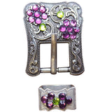 Set Of 32 Screw Back Concho Purple Green Crystals Silver Buckle Set Belt - Uhorse