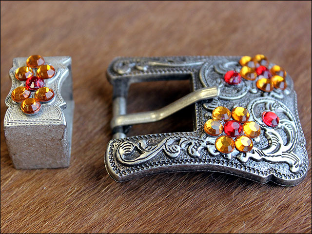 HILASON Western Screw Back Concho Siam Topaz Crystals Silver Buckle Set Belt | Slotted Conchos