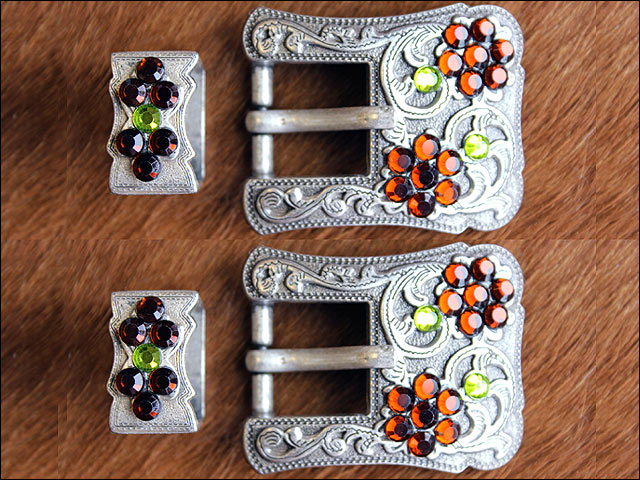 HILASON Western Screw Back Concho Peridot Topaz Crystals Silver Buckle Set and Smokes Color | Slotted Conchos