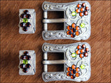 HILASON Western Screw Back Concho Peridot Topaz Crystals Silver Buckle Set and Smokes Color | Slotted Conchos