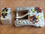 HILASON Western Screw Back Concho Peridot Topaz Crystals Silver Buckle Set and Smokes Color | Slotted Conchos