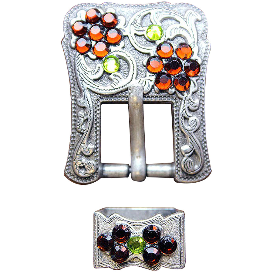 Western Screw Back Concho Peridot Topaz Crystals Silver Buckle Set Belt - Uhorse