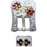 2 Western Screw Back Concho Peridot Topaz Crystals Silver Buckle Set Belt - Hilason