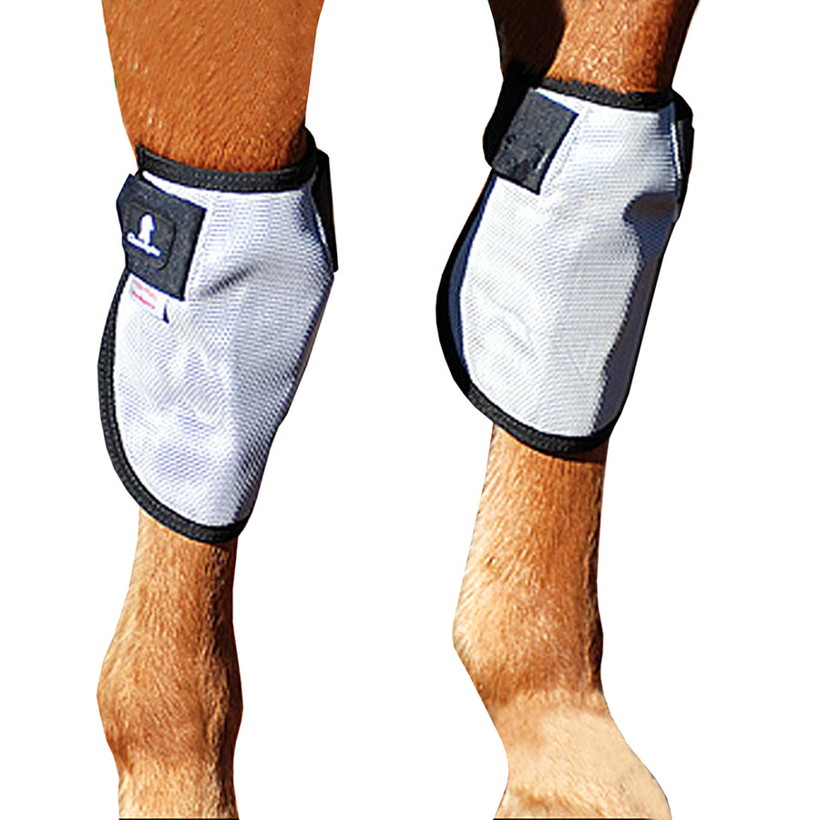 White and black neoprene leg boots with velcro closures - Uhorse