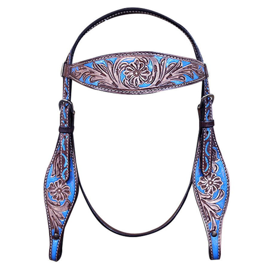 Hilason Western Horse Headstall Bridle American Leather Brown Turquoise - Uhorse