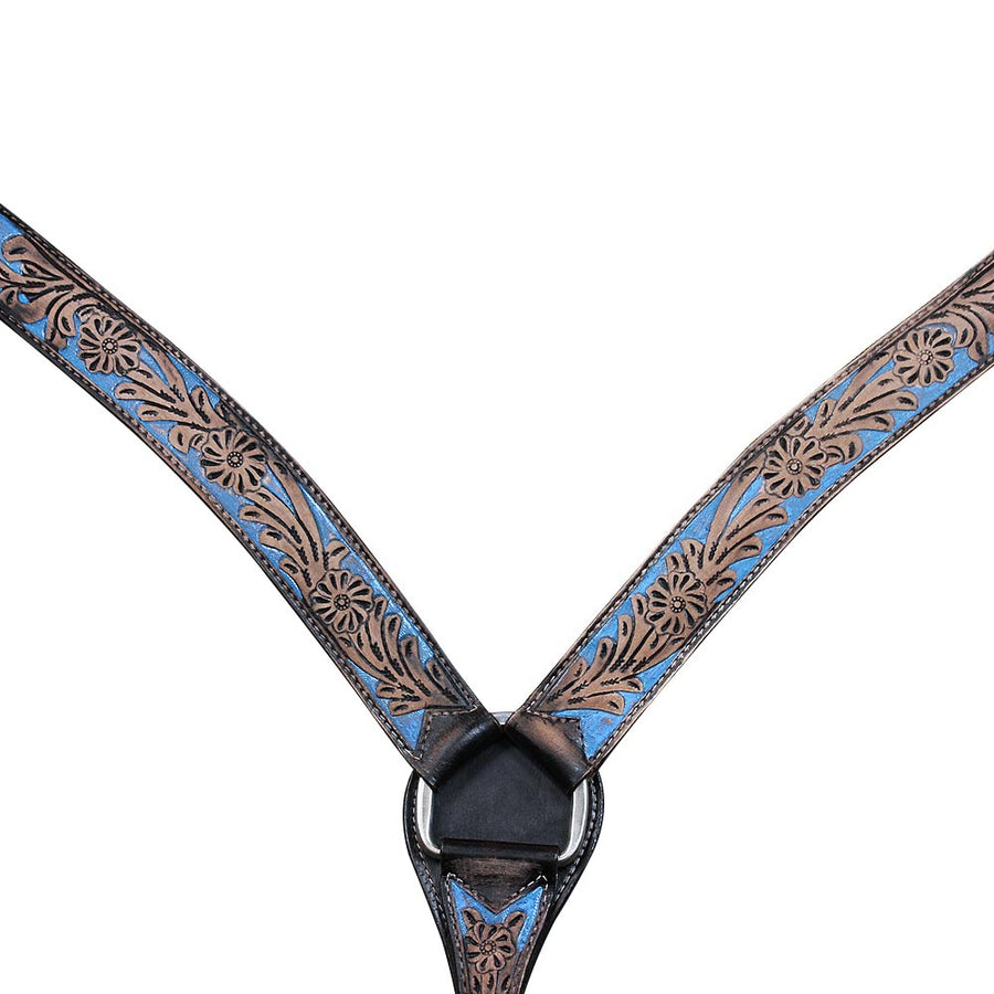 Hilason Western Horse Breast Collar American Leather Brown Turquoise - Uhorse