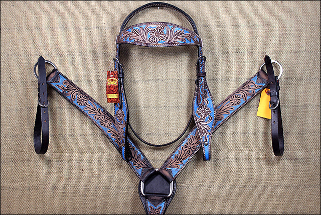 HILASON Western Horse Headstall Breast Collar Set Tack Genuine American Leather | For Horses Headstalls