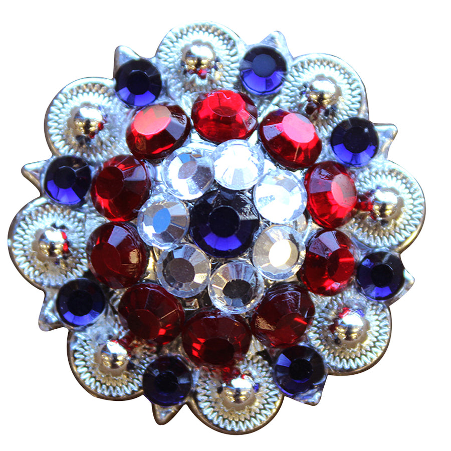1.5" Hilason Western Style Silver Berry Rhinestone Bling Tack Headstall Saddle Concho Red/Blue - Uhorse