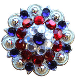 1.5" Hilason Western Style Silver Berry Rhinestone Bling Tack Headstall Saddle Concho Red/Blue
