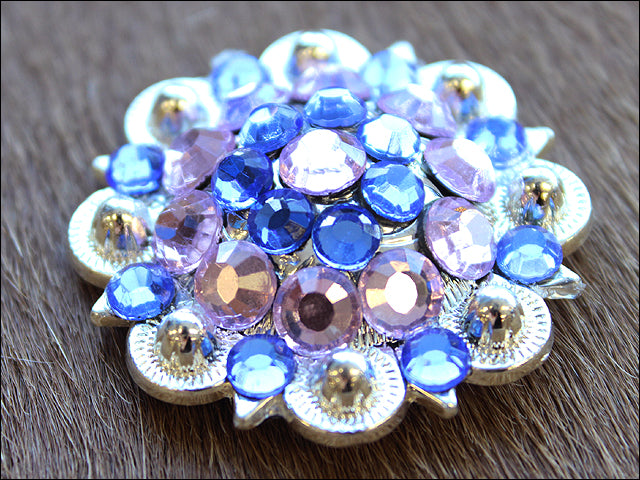 HILASON Western Berry Conchos Glass Rhinestones Bling Tack Cowgirl Rose & Sapphire Color | Bridle Slotted