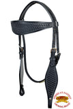 HILASON Western Horse Headstall Breast Collar Set Tack Genuine American Leather Basket Weave Black