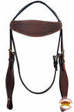 HILASON Western Horse Headstall Breast Collar Set Tack Genuine American Leather Basket Weave Dark Brown