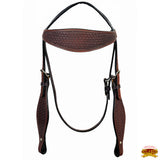 HILASON Western Horse Headstall Breast Collar Set Genuine American Leather Basket Weave Dark Brown | For Horses