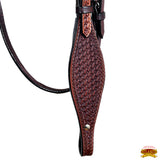 HILASON Western Horse Headstall Breast Collar Set Genuine American Leather Basket Weave Dark Brown | For Horses