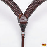 HILASON Western Horse Headstall Breast Collar Set Genuine American Leather Basket Weave Dark Brown | For Horses
