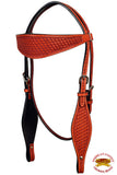 HILASON Western Horse Headstall Breast Collar Set Genuine American Leather Basket Weave Mahogany | For Horses