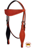 HILASON Western Horse Headstall Breast Collar Set Tack Genuine American Leather Basket Weave Mahogany