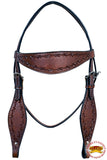 HILASON Western Horse Headstall Breast Collar Set Tack Genuine American Leather Barb Wire Dark Brown