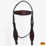 HILASON Western Horse Headstall Breast Collar Set Genuine American Leather Barb Wire Dark Brown | For Horses
