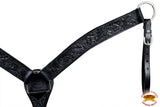 HILASON Western Horse Breast Collar Headstall Genuine American Leather Floral Black