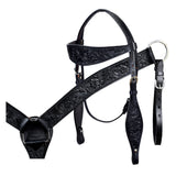 HILASON Western Horse Breast Collar Headstall Genuine American Leather Floral Black