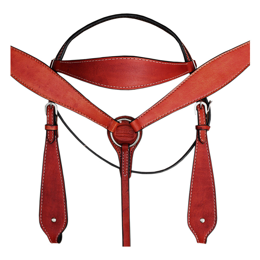 HILASON Western Horse Headstall Breast Collar Set American Leather Plain Mahogany | For Horses