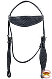 HILASON Western Horse Headstall Breast Collar Set Tack Genuine American Leather Basket Weave Black