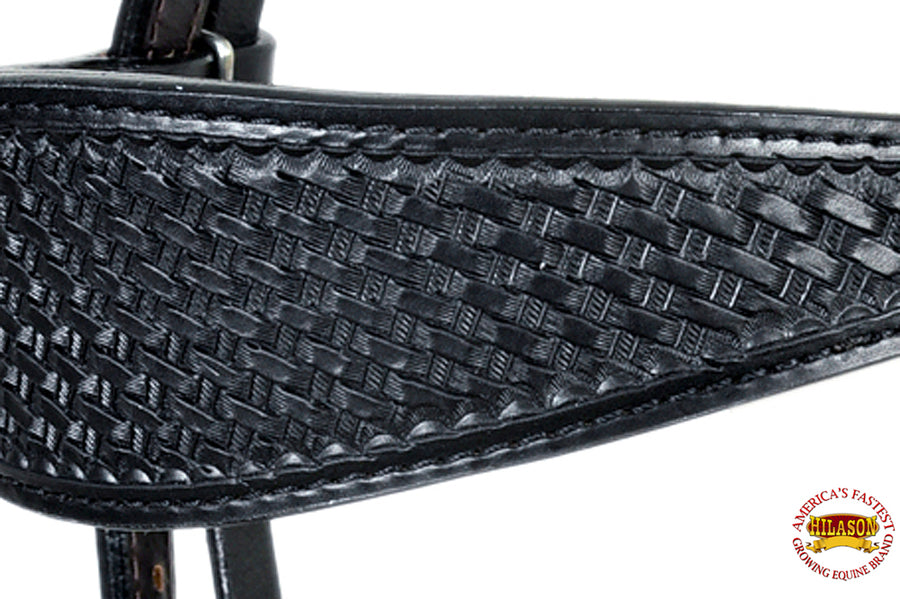 HILASON Western Horse Headstall Breast Collar Set Genuine American Leather Basket Weave Black | For Horses