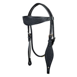 HILASON Western Horse Headstall Breast Collar Set Tack Genuine American Leather Basket Weave Black