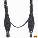 HILASON Western Horse Breast Collar Headstall Genuine American Leather Floral Black