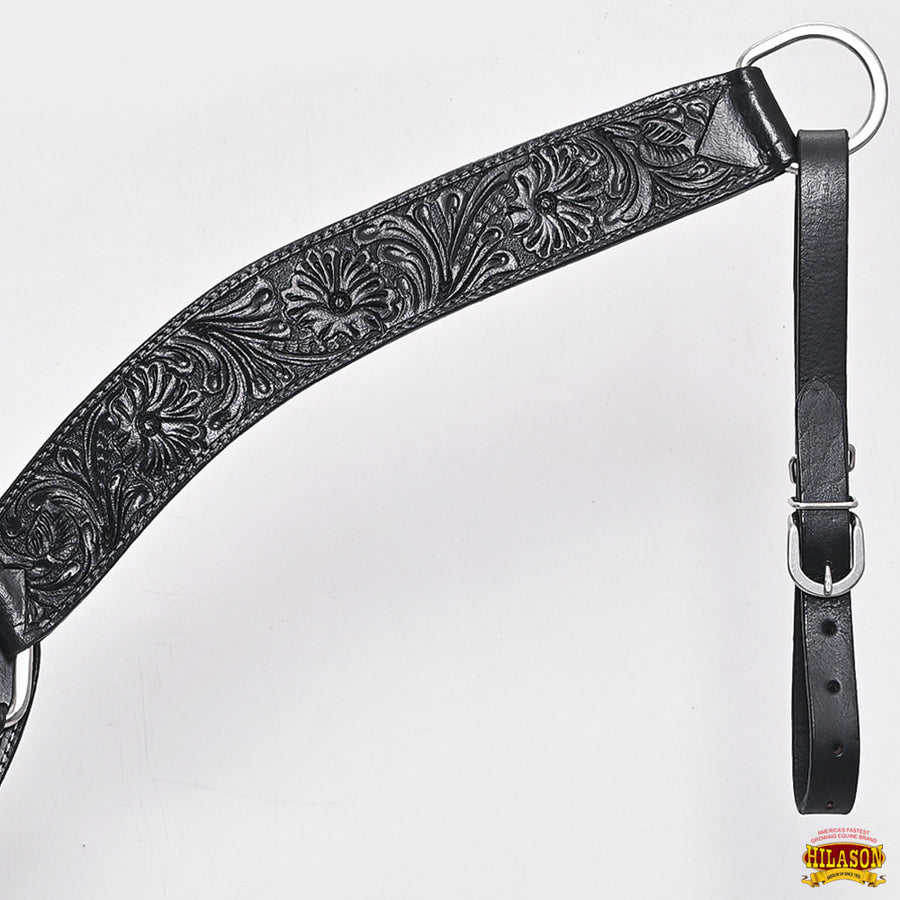 HILASON Western Horse Headstall Breast Collar Set Genuine American Leather Floral Black | For Horses